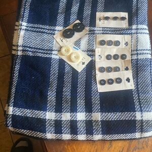 Navy and White Plaid Fabric with Button Set